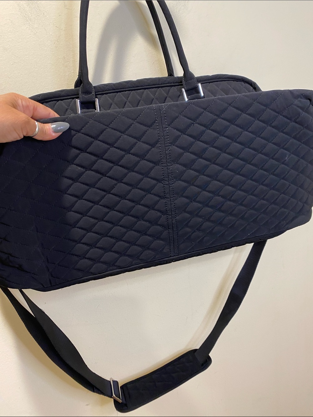 Vera Bradley Quilted Grand Black Travel Tote Bag With Long Strap - Picture 9 of 14